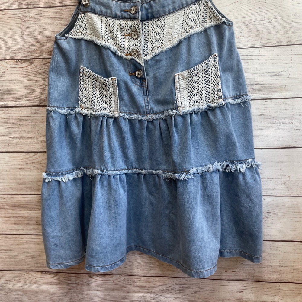 POL DENIM AND CROCHET LACE SUSPENDER MINI DRESS - Picture 6 of 8